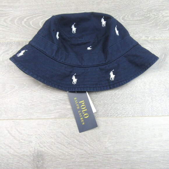Polo Ralph Lauren Embroidered Pony Bucket Hat Adult Size S/M Navy Blue White NEW - Picture 9 of 12
